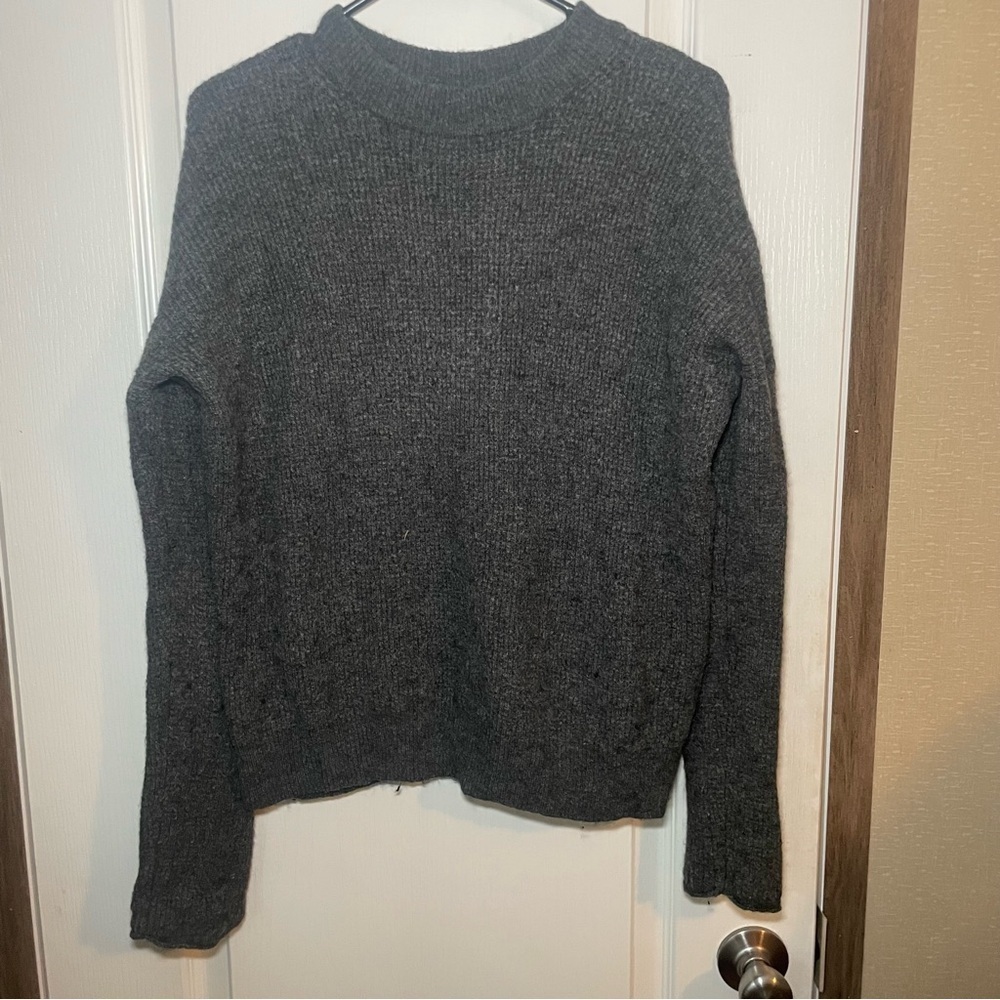 Point Sur  J Crew Button Back Wool Alpaca Crewneck Sweater Gray Oversized XXS